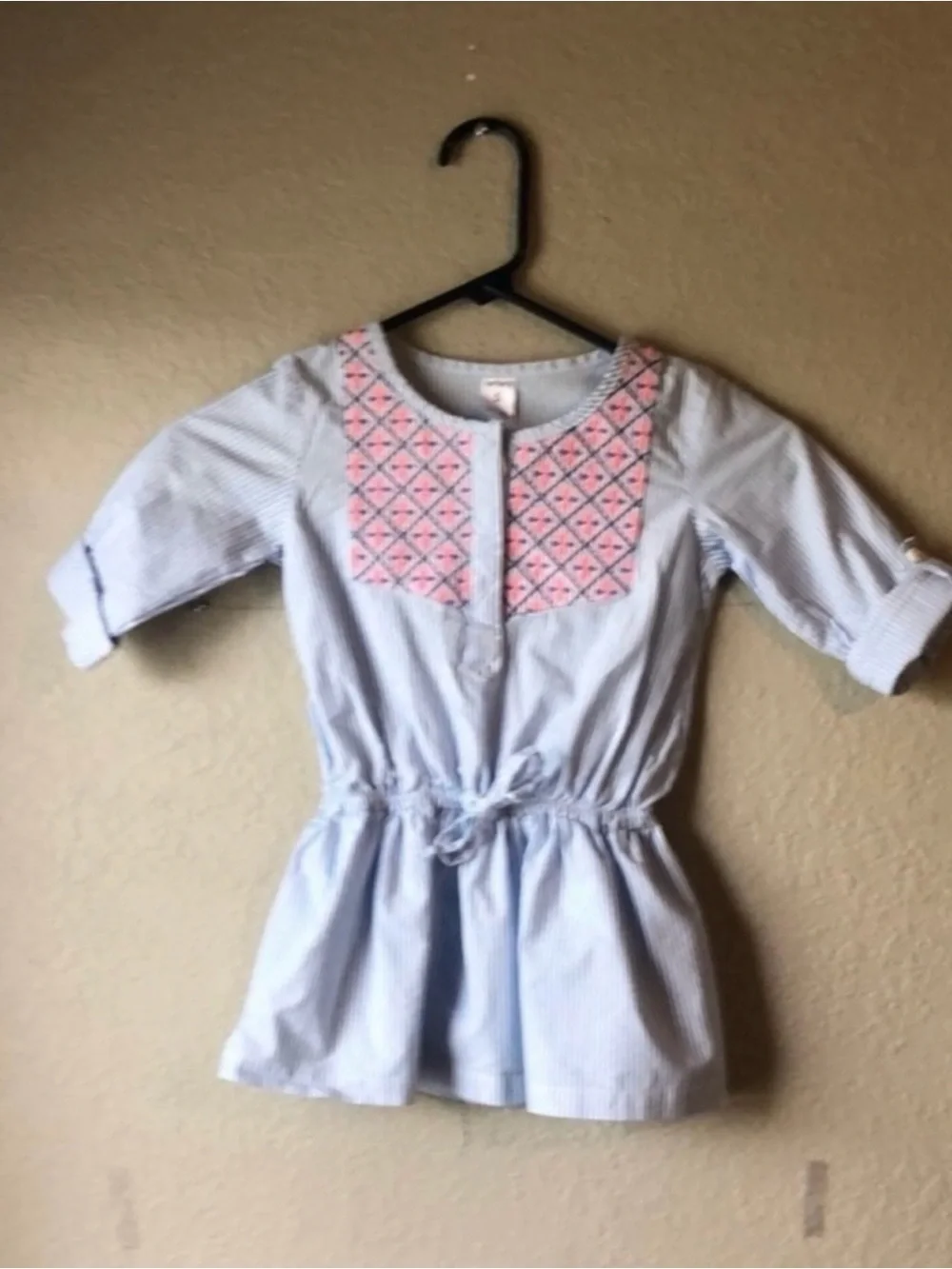 Carter’s Shirt Girls Kids Light Blue Stripe Roll Sleeve Casual Blouse Top Sz 5